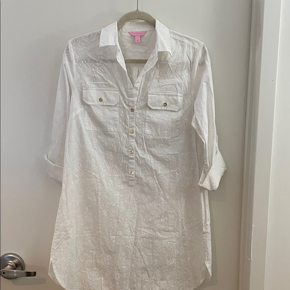Lilly Pulitzer Captiva White Shirt swim coverup small EUC SMALL - Picture 2 of 8
